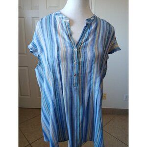 Cocomo Womens Blouse XL Blue Striped Flutter Sleeve Office Career Casual